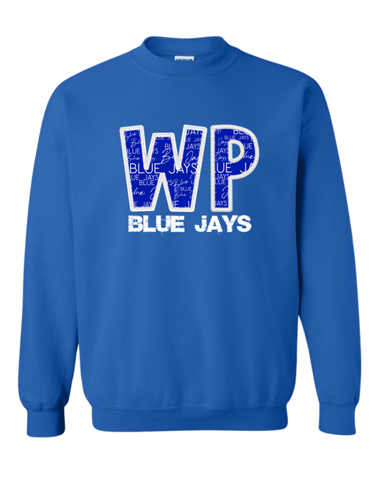 WP Bluejays Faux Embroidery. Tee, long sleeve, crewneck sweatshirt, or hooded